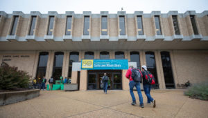 Library golden celebration sign