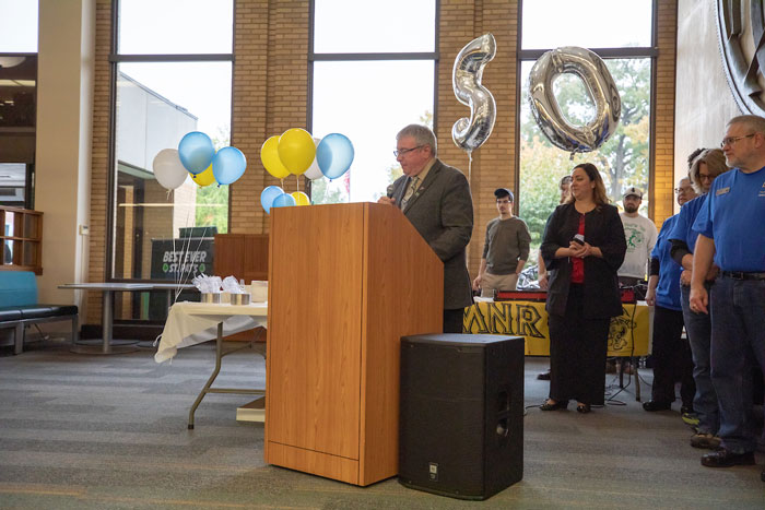 Interim Chancellor Maples speaks during the library golden celebration.