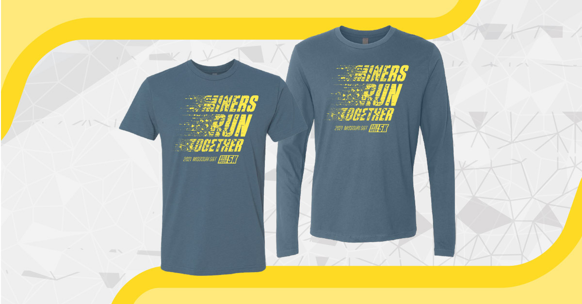 Gray short sleeve crew cut t-shirt overlaid on long-sleeve gray crewcut shirt with with Miners run together printed in yellow on the chest of each.