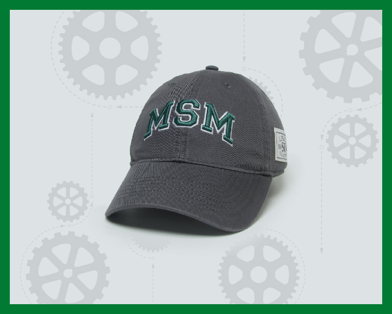 cotton gray hat with MSM stitched in green with white outline
